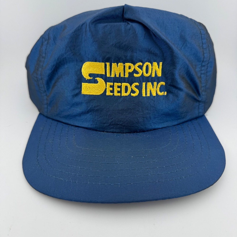 Headline Mens Simpson Seeds Inc Trucker Hat OSFA Blue Vintage Nylon Snapback Cap